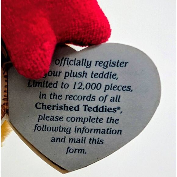 Vintage Cherished Teddies 1998 "Val" 14"Stuffed Plush Bear W/Red Dress & Bow Wit - Picture 6 of 8